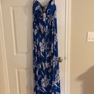 Tommy Bahama blue and white Hawaiian flowers strapless dress